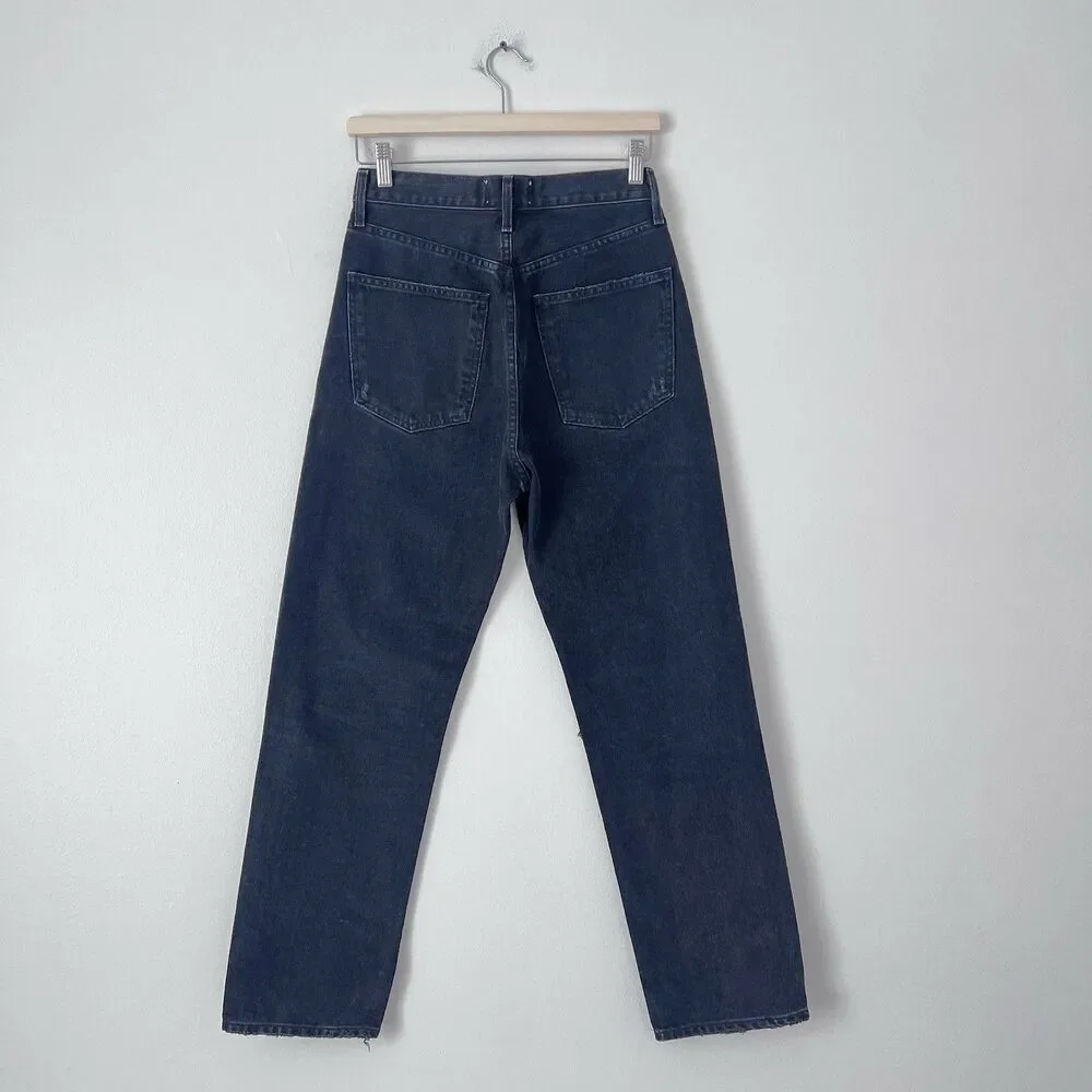 AGOLDE 90’s High Rise Straight Legs Jeans Size 25 Black Wash Distressed